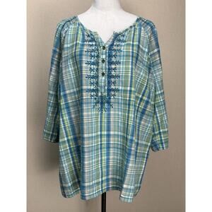 Catherines Women’s 1X 18/20 Teal Blue/Yellow/White 3/4 Sleeves Spring Easter